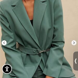 Maje Green Belted Blazer sophisticated luxury size 4 office party city sleek